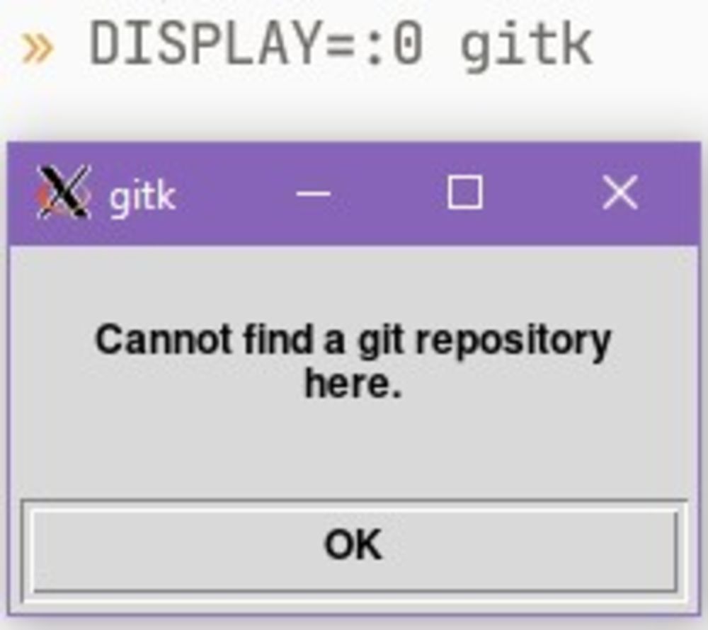 A screenshot showing gitk started on WSL,
and displayed in Windows